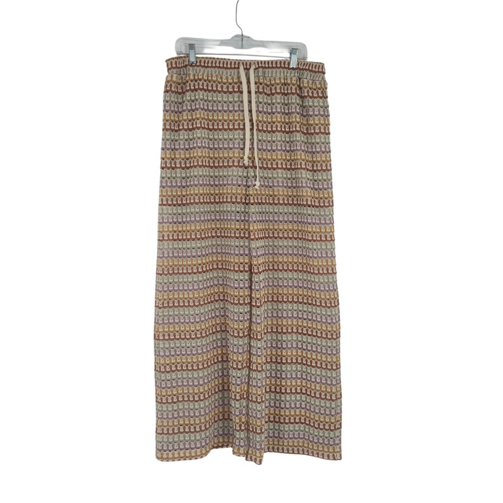 In February Wide Leg Crochet Knit Pants L Colorful Boho Festival Palazzo Hippie